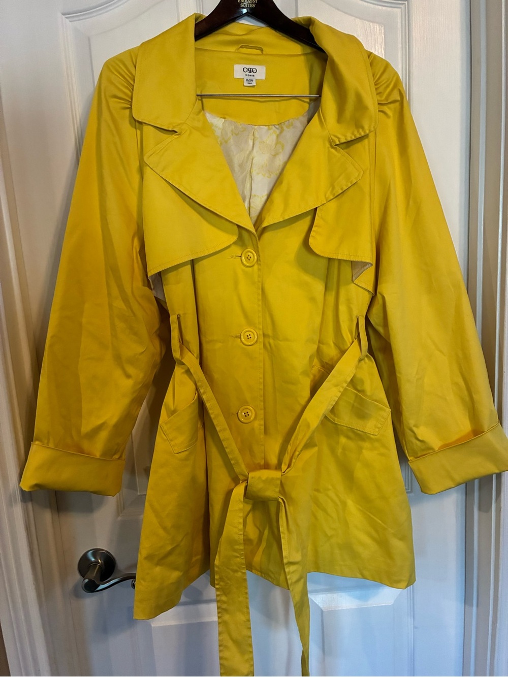 Cato Bright Yellow 26/28 Belted Cuffed Sleeves Trench Coat